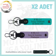 Motosiklet Sevene Özel Isim Plaka ve B Rh (+) Kan Grubu, Acil Durum Anahtarlık, Mor-K Turkuaz-Syh