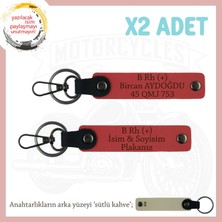 Motor Severlere Özel Isim Plaka, B Rh (+) Kan Grubu Yazılı Deri X2 Hediye Anahtarlık, Nar Çiçeği-Sk