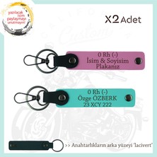 Macera Aşıklarına Özel, Isim Plaka ve 0 Rh (-) Kan Grubu Yazılı X2 Anahtarlık, Pembe-Turkuaz-Laci