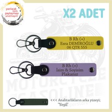 Hız Tutkunlarına Özel, Isim Plaka ve B Rh (+) Kan Grubu Yazılı Deri X2' Li Anahtarlık, Mor-Sarı-Ysl