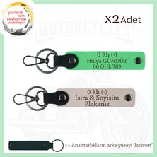 Hız Severlere Özel, Isim Plaka ve 0 Rh (-) Kan Grubu Yazılı Deri X2 Anahtarlık, Pudra-F Yeşil-Laci