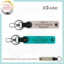 Yol Arkadaşına Özel Hediye Isim Plaka ve 0 Rh (-) Kan Grubu Yazılı X2 Anahtarlık, Pudra-K Turkuaz-Sk