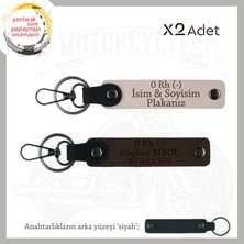 Motosiklet Severlere Özel Isim Plaka ve 0 Rh (-) Kan Grubu Yazılı 2'li Anahtarlık, Pudra-K Kahve-Syh