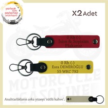 Motor Severlere Özel, Isim Plaka ve 0 Rh (-) Kan Grubu Yazılı Hediye X2 Anahtarlık, Kırmızı-Sarı-Sk