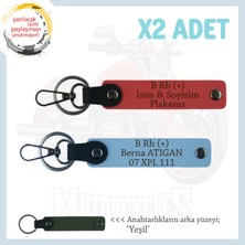 Yol Arkadaşları Için, Isim Plaka ve B+ Kan Grubu Kişiye Özel X2 Anahtarlık Set, Nar Çiçeği-Mavi-Ysl