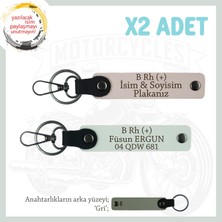 Motor Tutkunlarına Özel, Isim Plaka ve B Rh (+) Kan Grubu Yazılı Deri X2 Anahtarlık, Pudra-Beyaz-Gr
