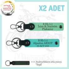 Motor Severlere Özel, Isim Plaka ve B Rh (+) Kan Grubu Yazılı 2'li Anahtarlık Set, Yeşil-Turkuaz-Ysl