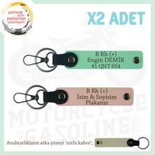 Motor Severlere Özel Isim Plaka, B+ Kan Grubu Yazılı Özel Tasarım X2 Anahtarlık, Yavruağzı-Yeşil-Sk