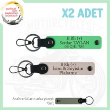 Hız Severlere Özel, Isim Plaka ve B Rh (+) Kan Grubu Yazılı Deri X2' Li Anahtarlık, Pudra-F Yeşil-Gr