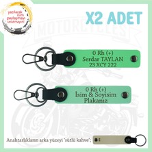 Motosiklet Aşıklarına Özel, Isim Plaka ve 0 Rh (+) Kan Grubu Yazılı X2 Anahtarlık, Yeşil-F Yeşil-Sk