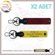 Motor Tutkunlarına, Isim Plaka ve B Rh (+) Kan Grubu Yazılı Özel Üretim X2 Anahtarlık, Sarı-Bordo-Sk