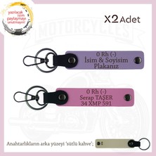 Motor Severlere Özel  Tasarım, Isim Plaka ve 0 Rh (-) Kan Grubu X2' Li Set Anahtarlık, Mor-Pembe-Sk