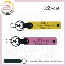 Motosiklet Severlere Isim Plaka ve 0 Rh (-) Kan Grubu, Acil Durum X2' Li Anahtarlık, Sarı-Pembe-Laci