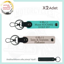 Motorcu Yolculara Özel Isim Plaka ve 0 Rh (-) Kan Grubu Yazılı Deri X2 Anahtarlık, Pudra-Turkuaz-Syh