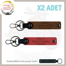 Biker Stiline Özel Isim Plaka ve 0 Rh (-) Kan Grubu Yazılı Motor X2 Anahtarlık, Nar Çiçeği-Kahve-Syh