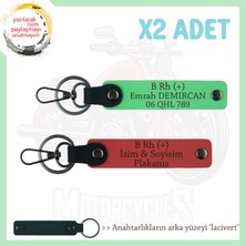 Motosiklet Severlere, Isim Plaka ve B Rh (+) Kan Grubu Yazılı X2 Anahtarlık, Nar Çiçeği-F Yeşil-Laci