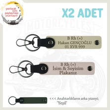 Hız Aşıkları Için Özel Isim Plaka ve B Rh (+) Kan Grubu Yazılı Deri X2 Anahtarlık, Pudra-S Kahve-Ysl