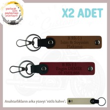 Motosiklet Tutkunlarına, Isim Plaka ve B Rh (-) Kan Grubu Yazılı Deri X2 Anahtarlık, Kahve-Bordo-Sk