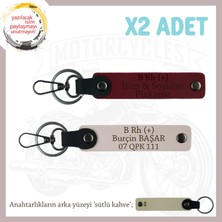 Biker Stiline Özel, Isim Plaka ve B Rh (+) Kan Grubu Yazılı Motorsiklet Anahtarlığı, Pudra-Bordo-Sk