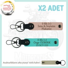 Eşinize Özel Isim Plaka ve 0 Rh (+) Kan Grubu Yazılı Kişiye Özel X2 Anahtarlık, Yavruağzı-Turkuaz-Sk