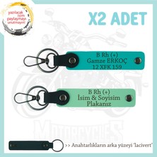 Özel Isim Plaka ve B Rh (+) Kan Grubu Yazılı 2'li Anahtarlık, Hediyelik Set, Yeşil-K Turkuaz-Laci