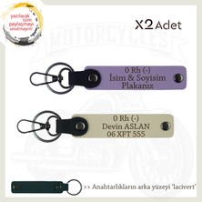 Motorcu Için, Isim Plaka ve 0 Rh (-) Kan Grubu Yazılı Hediye X2' Li Anahtarlıklar, Mor-S Kahve-Laci