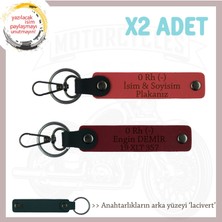 Motorcu Tarzına Özel, Isim Plaka ve 0 Rh (-) Kan Grubu Yazılı Anahtarlığı, Nar Çiçeği-Bordo-Laci