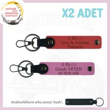 Yolların Sürücülerine, Isim Plaka ve 0 Rh (-) Kan Grubu Yazılı X2 Anahtarlık, Nar Çiçeği-Pembe-Syh