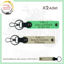 Motorcu Tarzı Plakalı & Isimli Deri X2' Li Anahtarlık,  0 Rh (-) Kan Grubu Ile, S Kahve-F Yeşil-Sk
