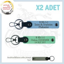 Abinize Özel Isim Plaka ve B Rh (+) Kan Grubu Yazılı Kişiselleştirilmiş X2 Anahtarlık, Yeşil-Mavi-Gr
