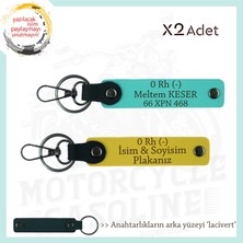 Motor Severlere, Isim Plaka ve 0 Rh (-) Kan Grubu, Özel Tasarım X2' Li Anahtarlık, Sarı-Turkuaz-Laci