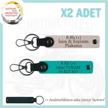 Tek Teker, Isim Plaka ve B Rh (+) Kan Grubu Yazılı Kişiye Özel X2 Anahtarlık, Pudra-K Turkuaz-Laci