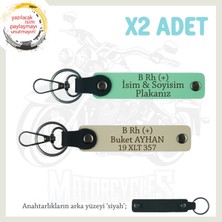 Çok Sevdiğine Özel Isim Plaka, B Rh + Kan Grubu Yazılı Kişisel X2 Anahtarlık Set, Yeşil-S Kahve-Syh