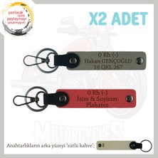 Hız Aşıkları Için Özel, Isim Plaka ve 0 Rh (-) Kan Grubu Yazılı X2 Anahtarlık, Nar Çiçeği-Kül Gri-Sk