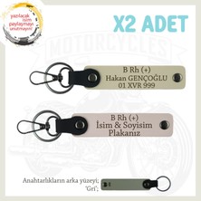 Hız Aşıkları Için Özel, Isim Plaka ve B Rh (+) Kan Grubu Yazılı Deri X2 Anahtarlık, Pudra-S Kahve-Gr