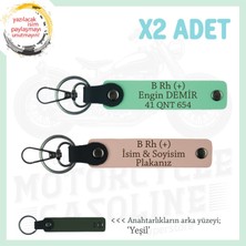 Motor Severlere Özel Tasarım, Isim Plaka ve B+ Kan Grubu Yazılı X2 Anahtarlık, Yavruağzı-Yeşil-Ysl