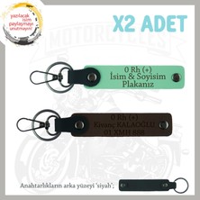 Motor Tutkunlarına Özel, Isim Plaka ve 0 Rh (+) Kan Grubu Yazılı X2 Anahtarlık, Yeşil-K Kahve-Syh
