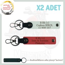 Hız Severlere Özel, Isim Plaka ve B Rh (+) Kan Grubu Yazılı X2 Anahtarlık Set, Nar Çiçeği-Beyaz-Laci