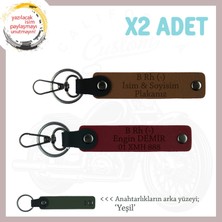 Motosiklet Tutkunlarına, Isim Plaka ve B Rh (-) Kan Grubu Yazılı Deri X2 Anahtarlık, Kahve-Bordo-Ysl