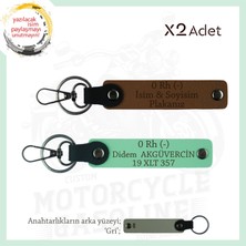 Motosiklet Severlere, Isim Plaka ve 0 Rh - Kan Grubu Yazılı, Motorcu X2 Anahtarlık, Kahve-Yeşil-Gr