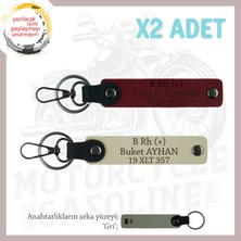 Hız Tutkunlarına Özel, Isim Plaka ve B Rh (+) Kan Grubu Yazılı Deri X2 Anahtarlık, S Kahve-Bordo-Gr