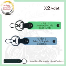 Biker Dostlarına, Isim Plaka ve 0 Rh (-) Kan Grubu Yazılı, Motor 2'li Anahtarlık, Mavi-F Yeşil-Laci