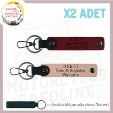 Arkadaşa Isim Plaka ve 0 Rh (-) Kan Grubu Yazılı Kişiye Özel X2 Anahtarlık Set, Yavruağzı-Bordo-Laci