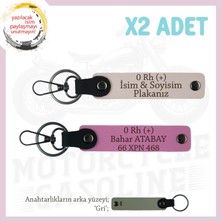 Motor Severlere Özel, Isim Plaka ve 0 Rh (+) Kan Grubu, Tasarım Deri 2'li Anahtarlık, Pudra-Pembe-Gr