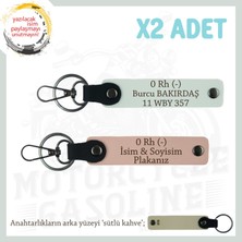 Motosiklet Severler Için Isim Plaka ve 0 Rh (-) Kan Grubu 2' Li Deri Anahtarlık, Yavruağzı-Beyaz-Sk