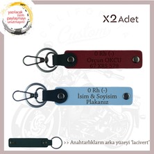 Motor Severlere Özel, Isim Plaka ve 0 - Kan Grubu Yazılı Kişiye Özel X2 Anahtarlık, Mavi-Bordo-Laci