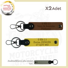 Motorsiklet Tutkunlarına Hediye Isim Plaka ve 0 Rh (-) Kan Grubu Yazılı X2 Anahtarlık, Kahve-Sarı-Gr