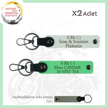 Motorcu Arkadaşlara, Isim Plaka ve 0 Rh- Kan Grubu Yazılı Acil Durum Anahtarlığı, Beyaz-F Yeşil-Gr