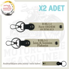 Motorcu Babaya Dogum Günü Hediyesi Isim Plaka ve B Rh (+) Kan Grubu Yazılı X2 Anahtarlık, S Kahve-Sk