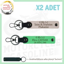 Hız Severlere Özel, Isim Plaka ve 0 Rh (+) Kan Grubu Yazılı Deri X2 Anahtarlık, Pudra-F Yeşil-Laci